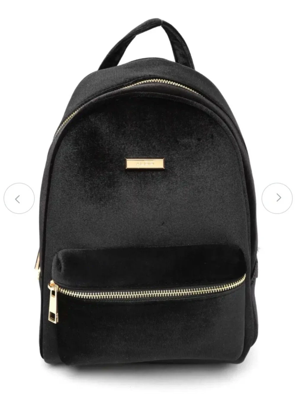 Aldo Women Black Solid Backpack with a velvet texture and gold-tone zipper NWOT